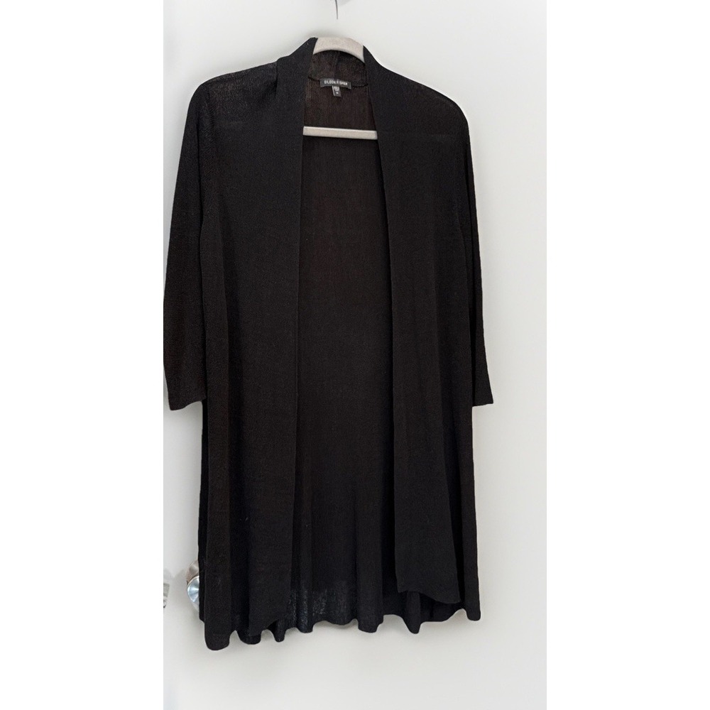 Eileen Fisher Sweater Linen Blend Cardigan Open M LagenLook Goth Boho Black